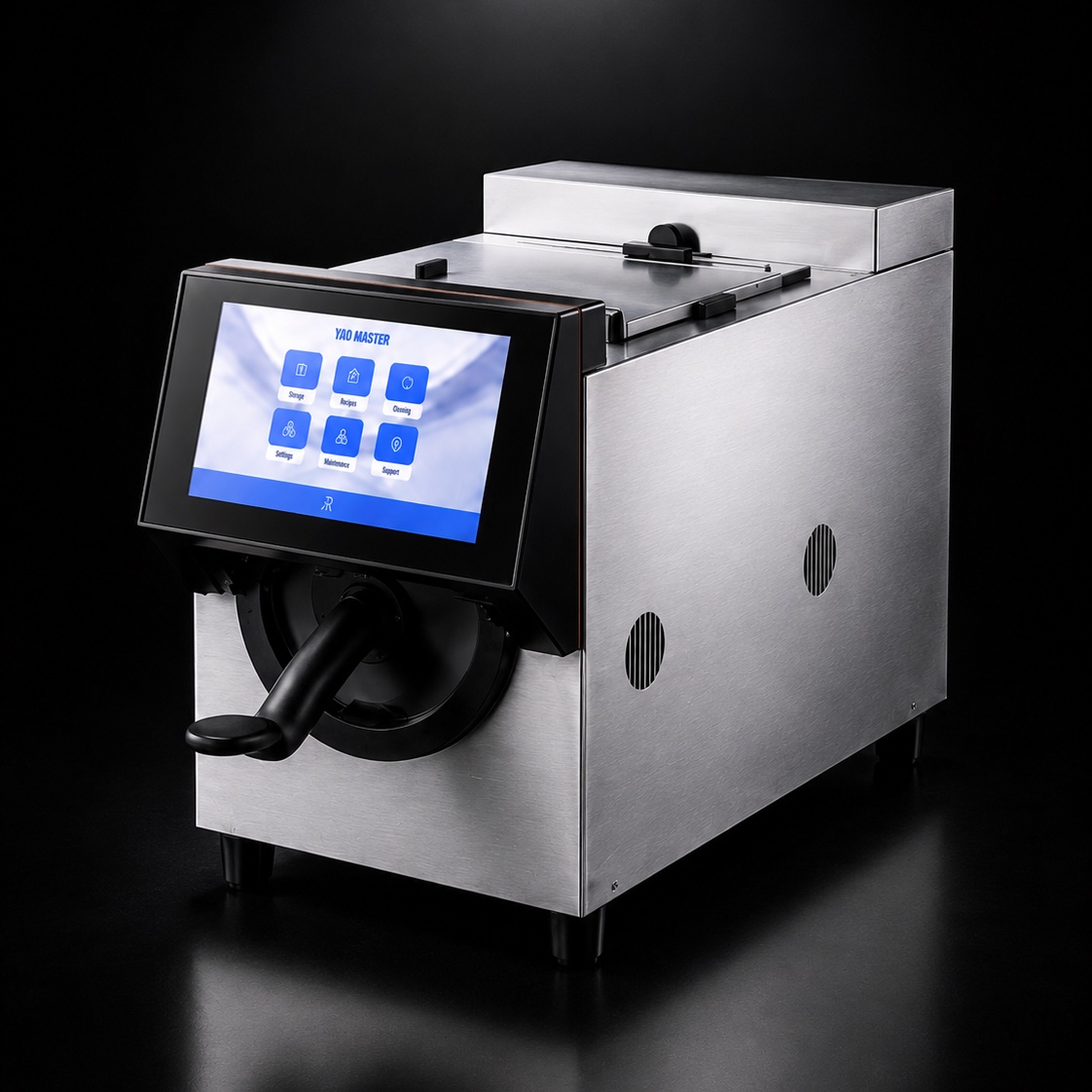 YG-B01 commercial cooking robot in a black studio setting